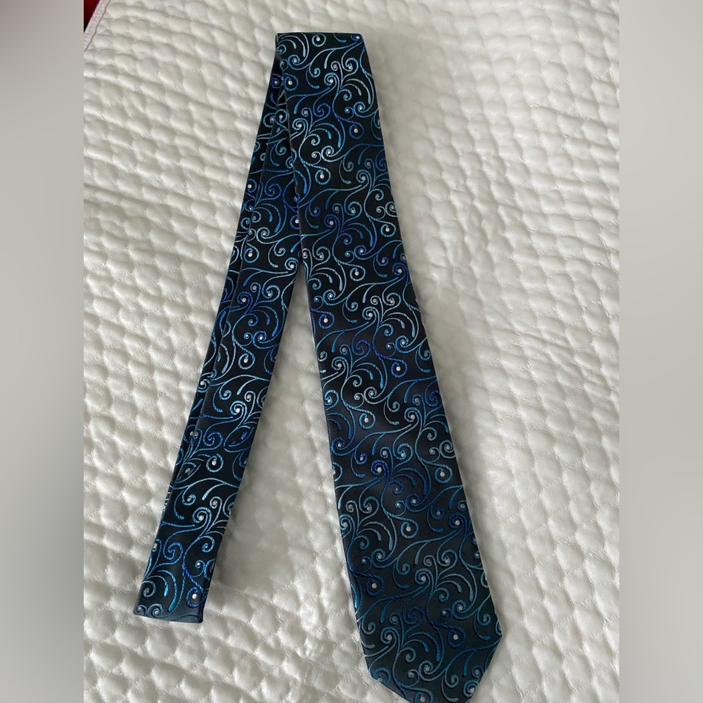 JF J.Ferrar Black Tie with Blue Swirl Design